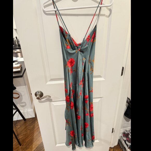 ASTR Gaia Dress Floral Satin Draped Cowl Neck Midi Slip Dress - Size M - Picture 2 of 5